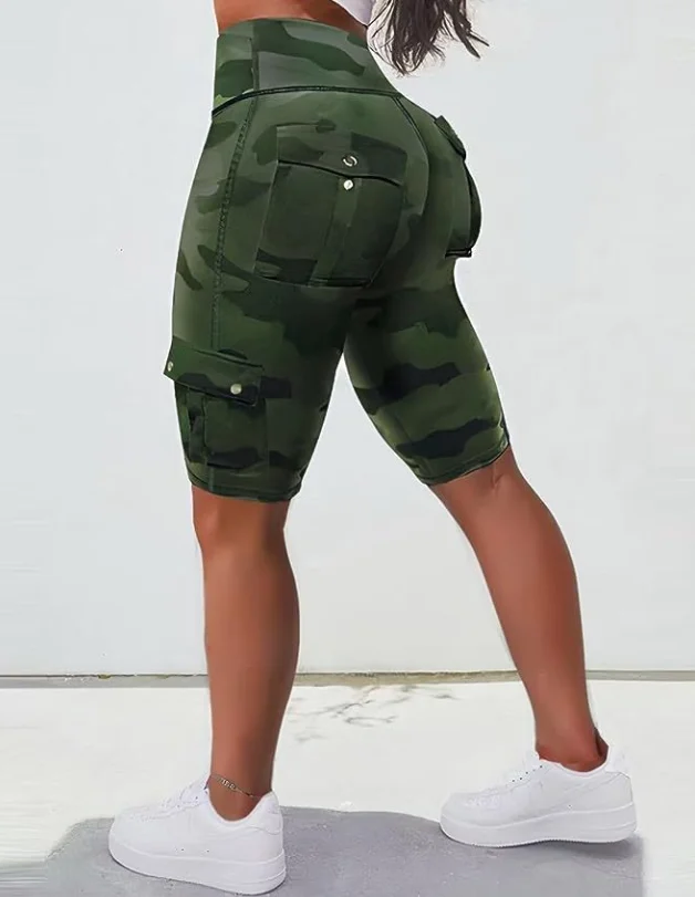 Solomon-Pantalon décontracté cinq-quarts pour femme, vêtements de travail à poches, pantalon de fitness, haut extensible, camouflage de course, été 2024