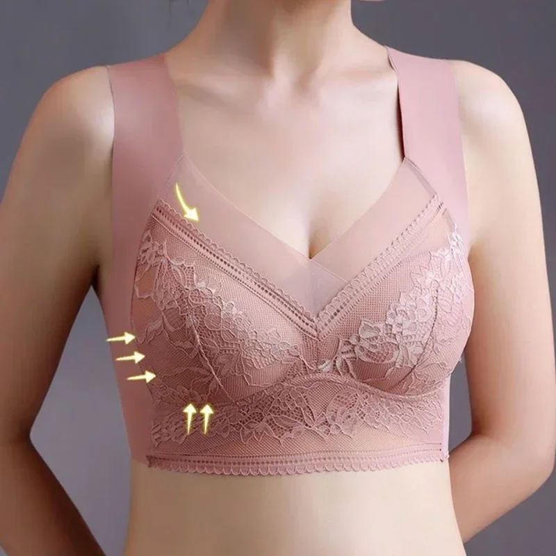 Women Large Bra Push Up Ice Silk Seamless Upper Bralette Lace Wireless Summer Bras Plus Size Top Lingerie Underwear