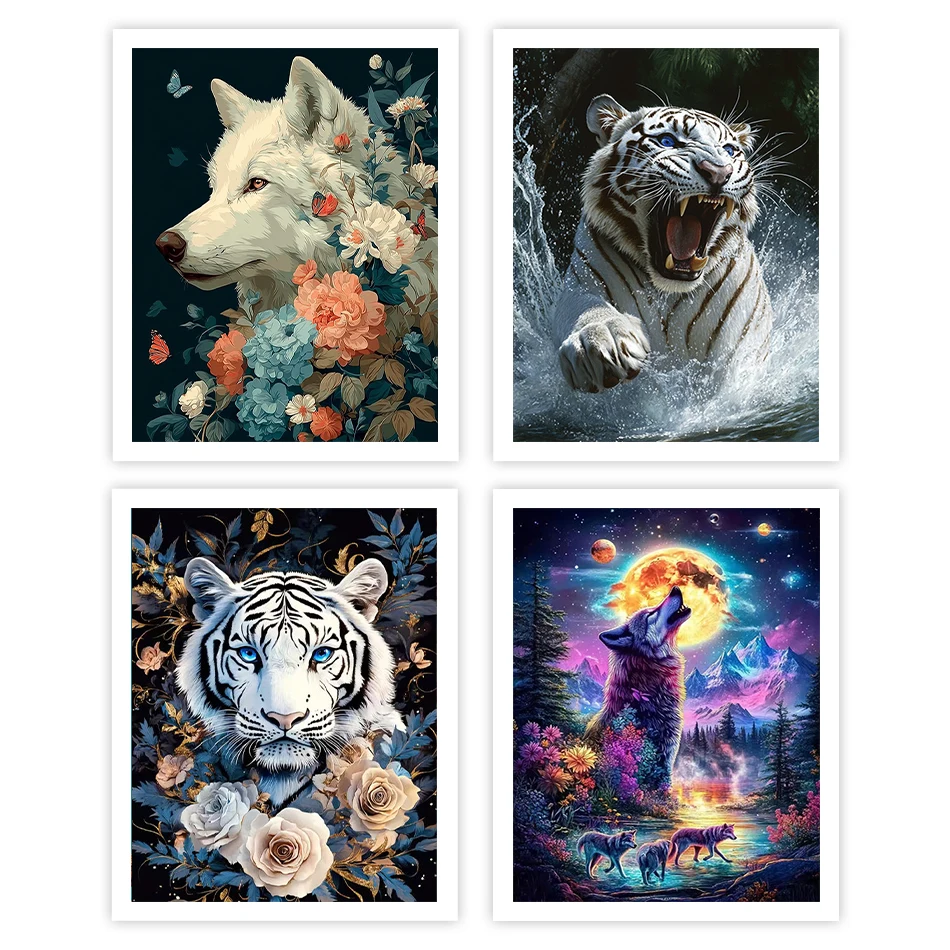 

GATYZTORY Painting By Number Adults Picture Drawing Animals Tiger and Wolf Framed Wall Art Modern Color Markers Home Decoration