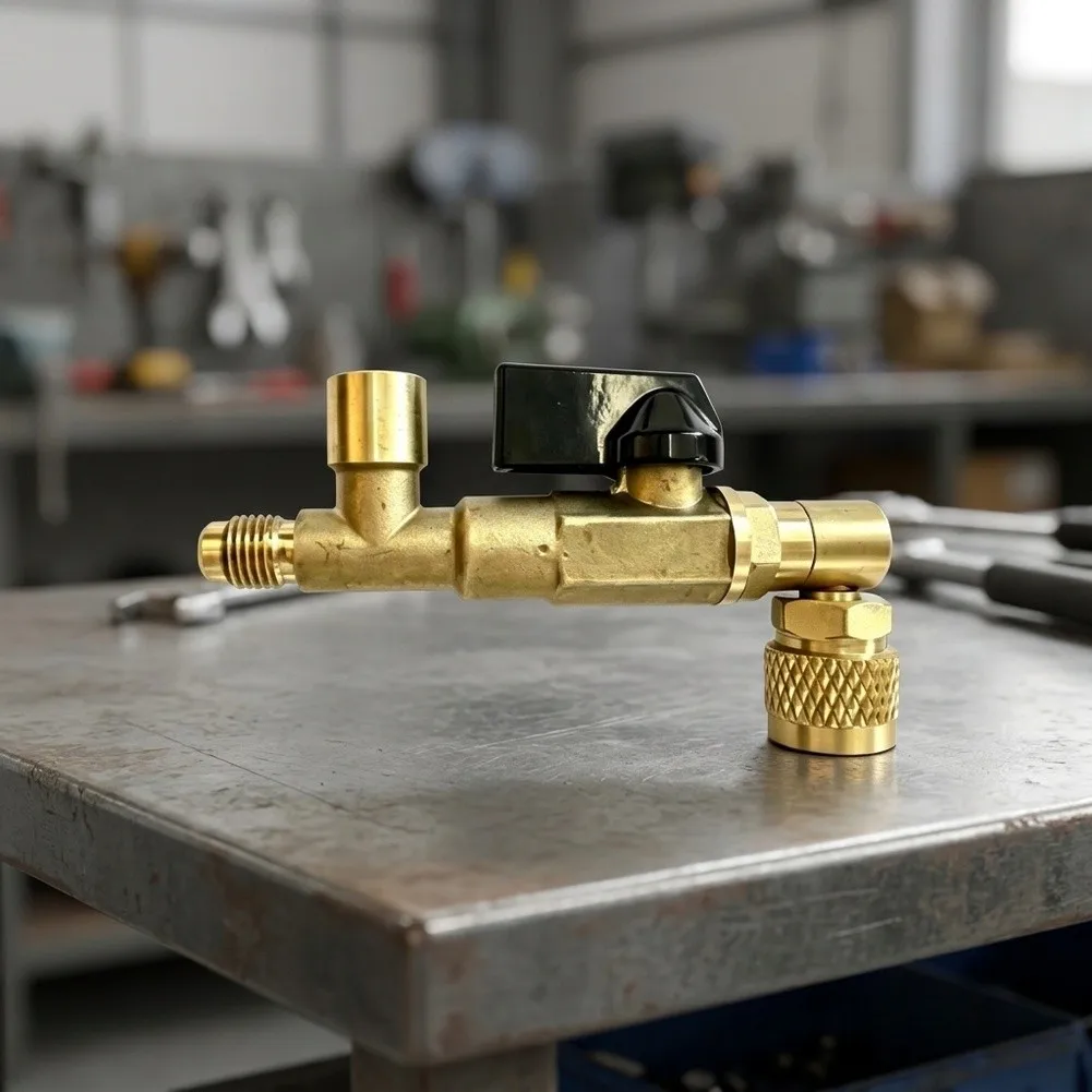 HVAC Service- Ball Valve Set With Connector Vacuum Gauge Adapter For Refrigerant Refill And Vacuum Control