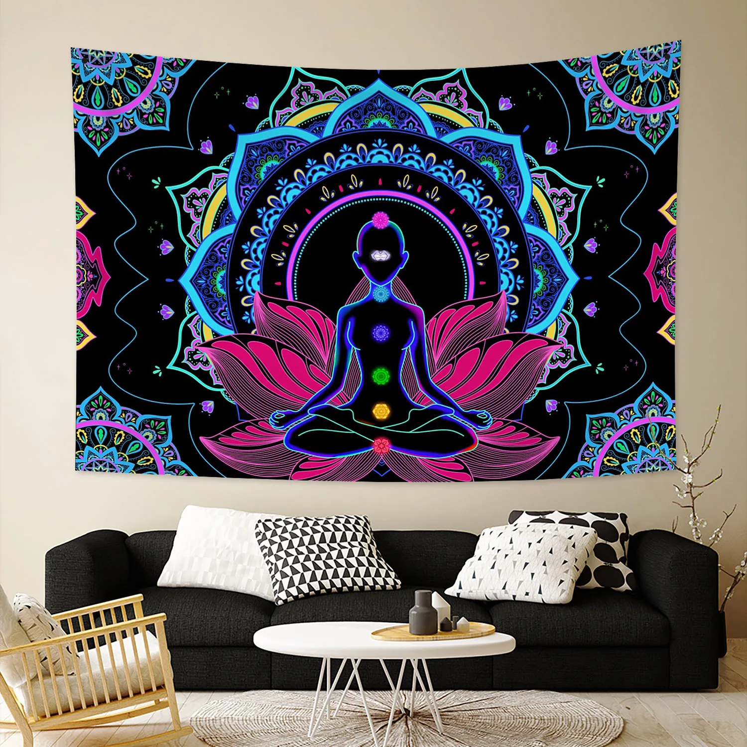 

Indian Buddha Statue Meditation Meditation Wall Tapestry Mandala Psychedelic Hippie Tapestry Bedroom Room Wall Boho Decorative