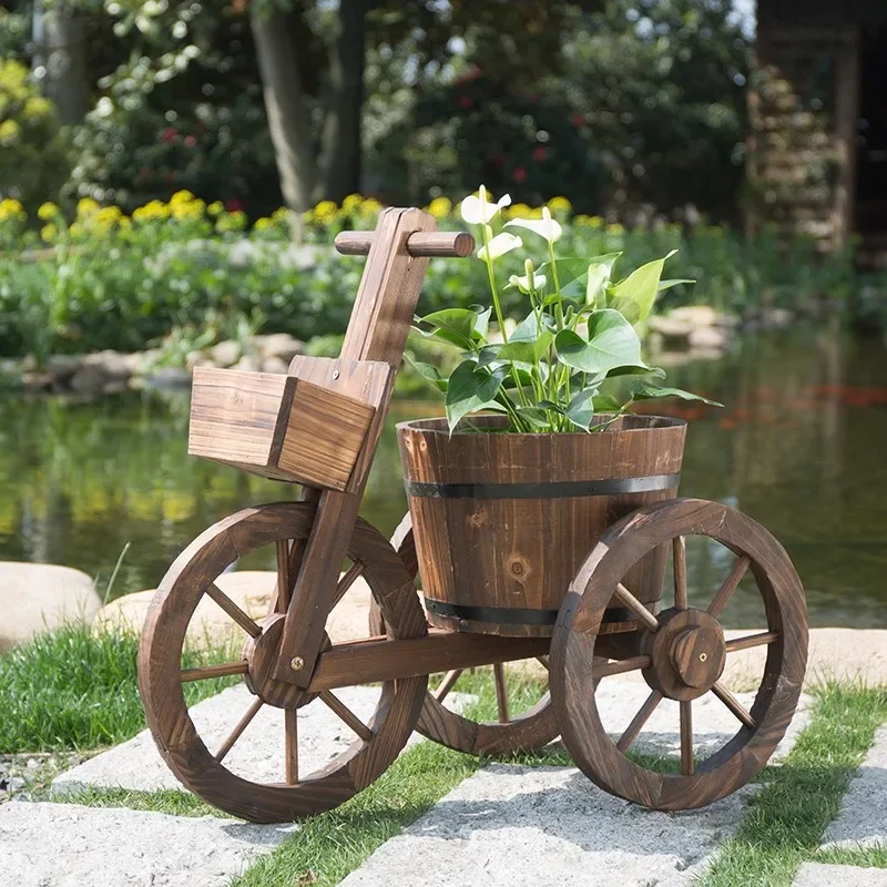 Outdoor balcony solid wood flower box carbonized multi-layer wooden flower pot frame anti-corrosion wood garden decoration