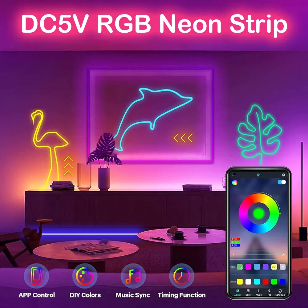 16 Colors Flexible RGB Neon LED Light Strip, 24 Keys Infrared Remote Control, Waterproof Design for Bedroom & Party DIY Decor
