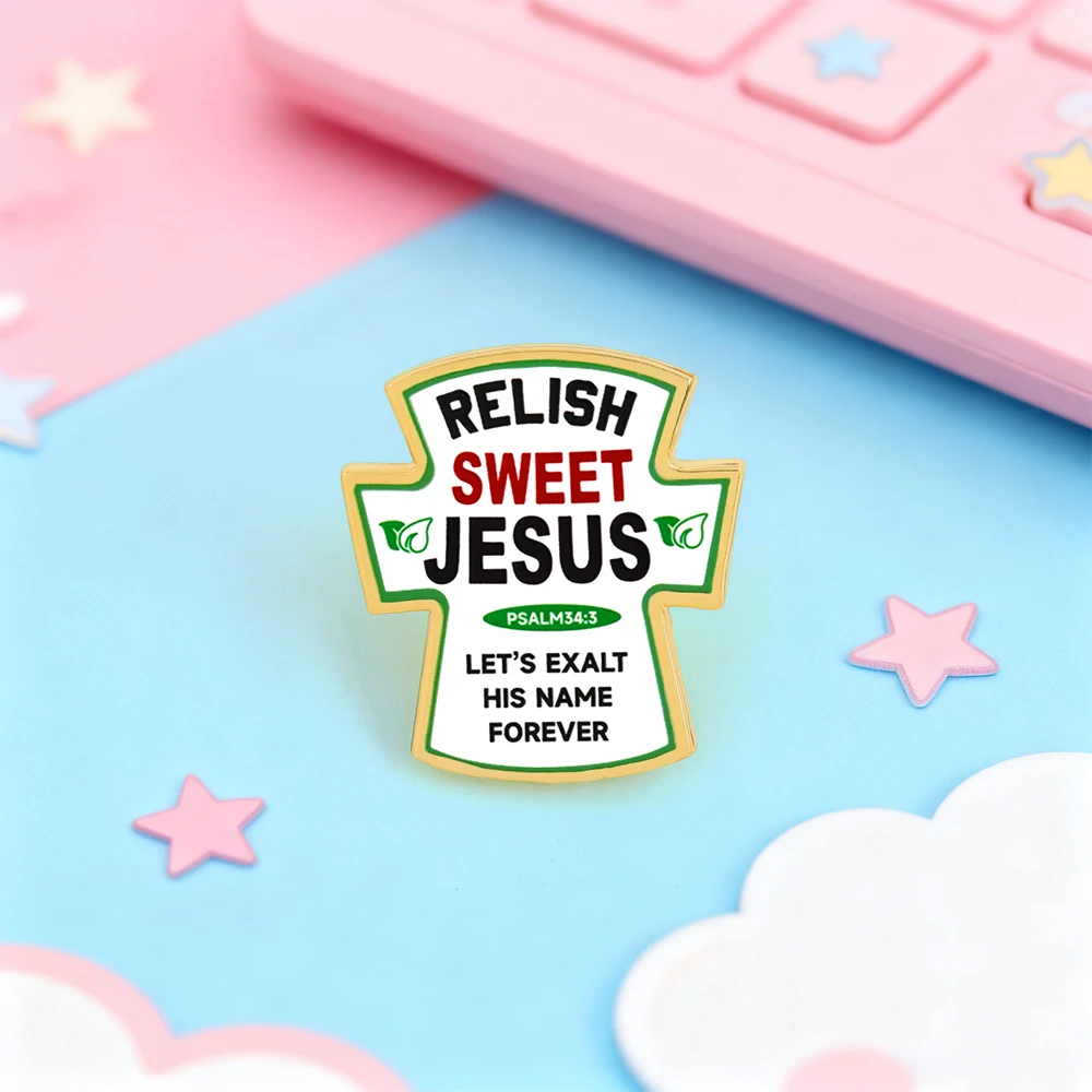 Relish Sweet Jesus Christus Kreuz Emaille-Pin Psalm 34:3 Schrift-Brosche Rucksack- & Jacken-Accessoire Christlicher Schmuck Glaubensgeschenk – Detail 12