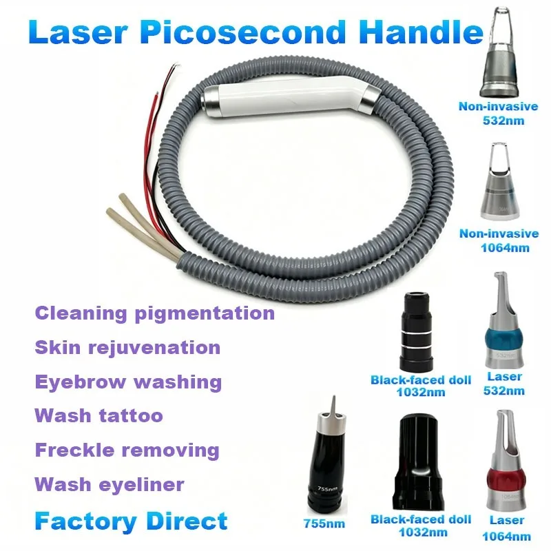 Poignée laser picoseconde 1064/532/1032nm ND YAG, accessoire d'appareil de beauté pour l'élimination de la mélanine, le nettoyage des tatouages et des sourcils