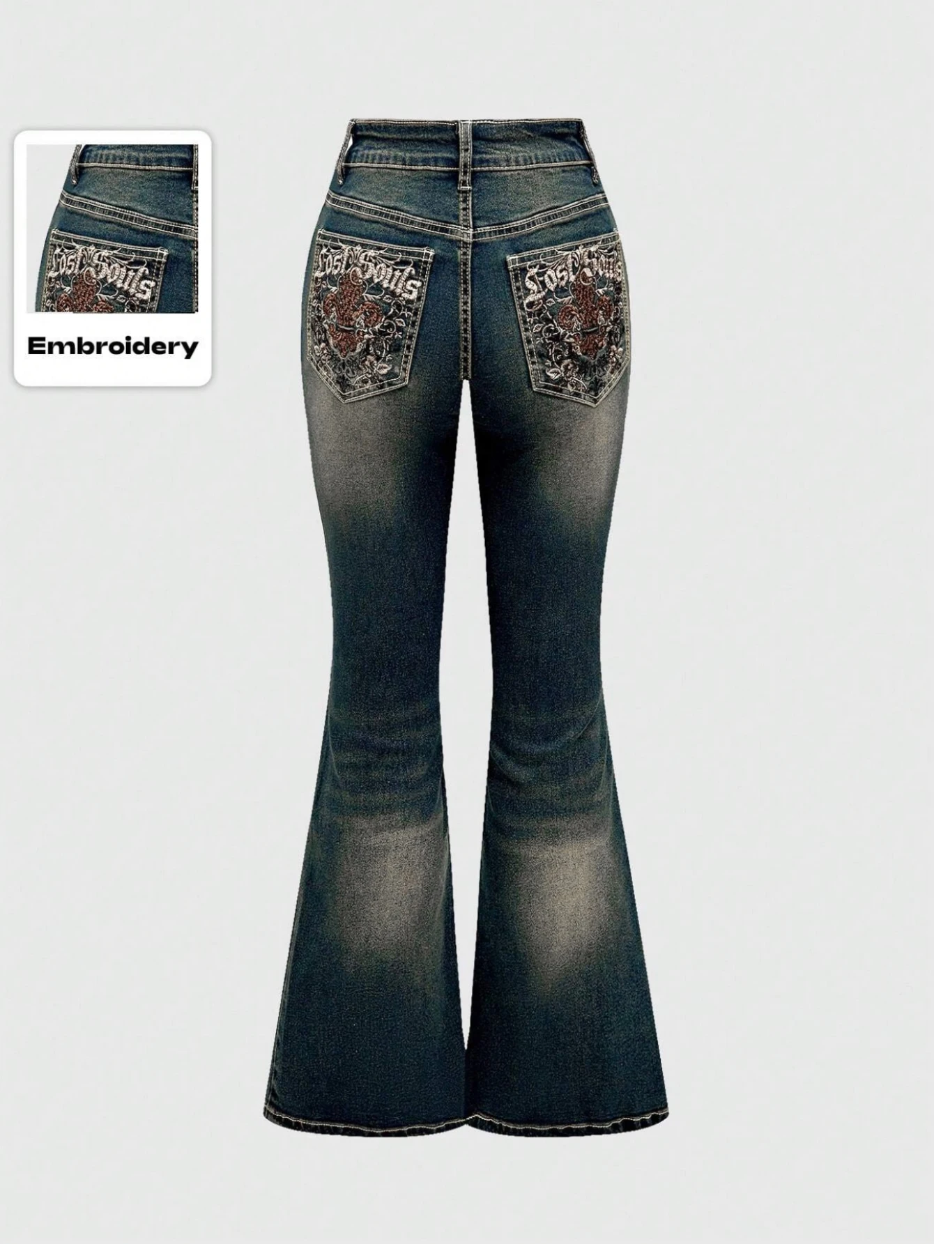 Jeans acampanados voor dames, inferieure acampanada, bordados, Y2K, koeienband, damesbroekjes