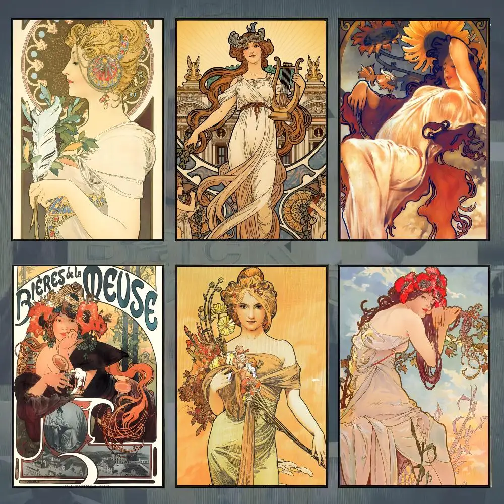 A-Alphonse M-Mucha Artist Poster Room Decor Home Wall Art Printing Waterproof Garage Bed Room Posters Gift
