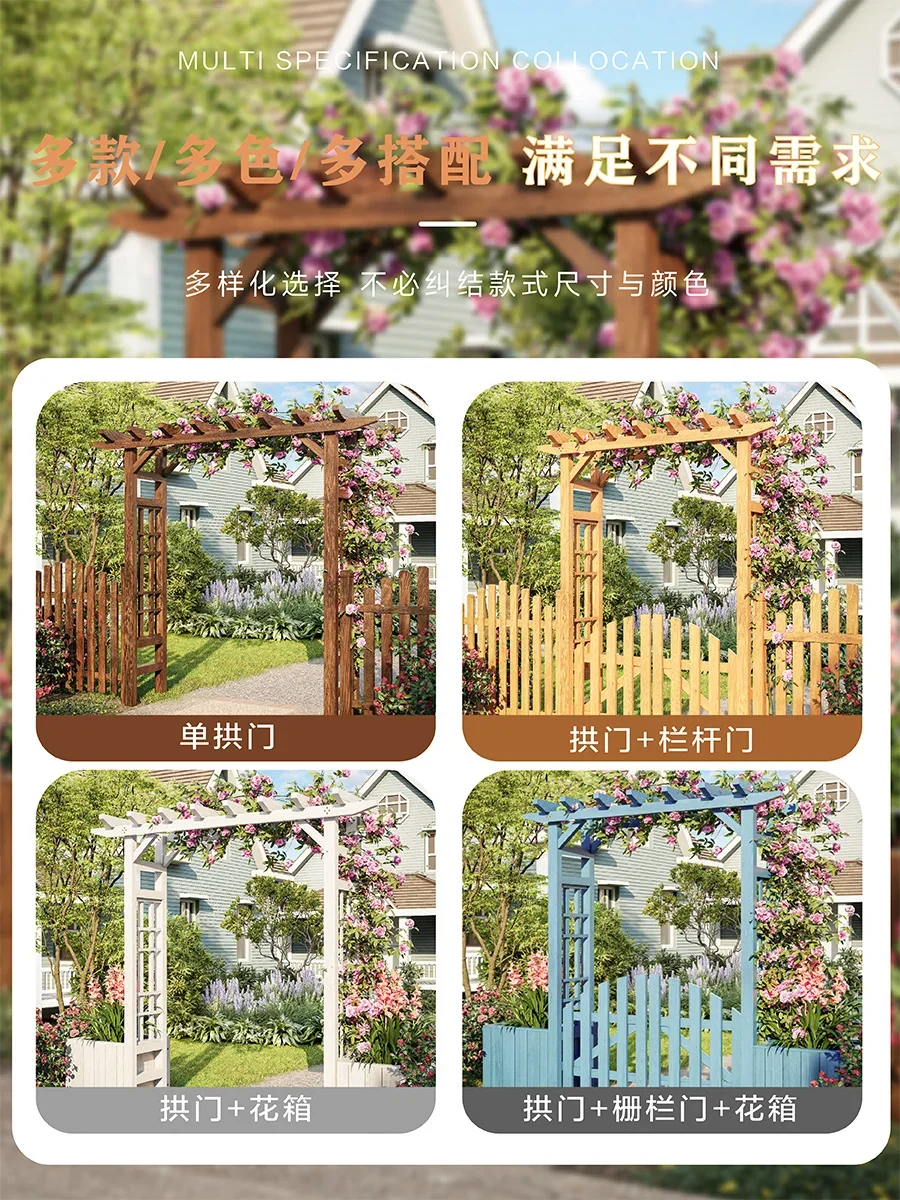 Mediterranean Pressure Treated Wood Garden Arch Waterproof with Gate Door Easy Assembly UV Resistant Long Lasting Finish