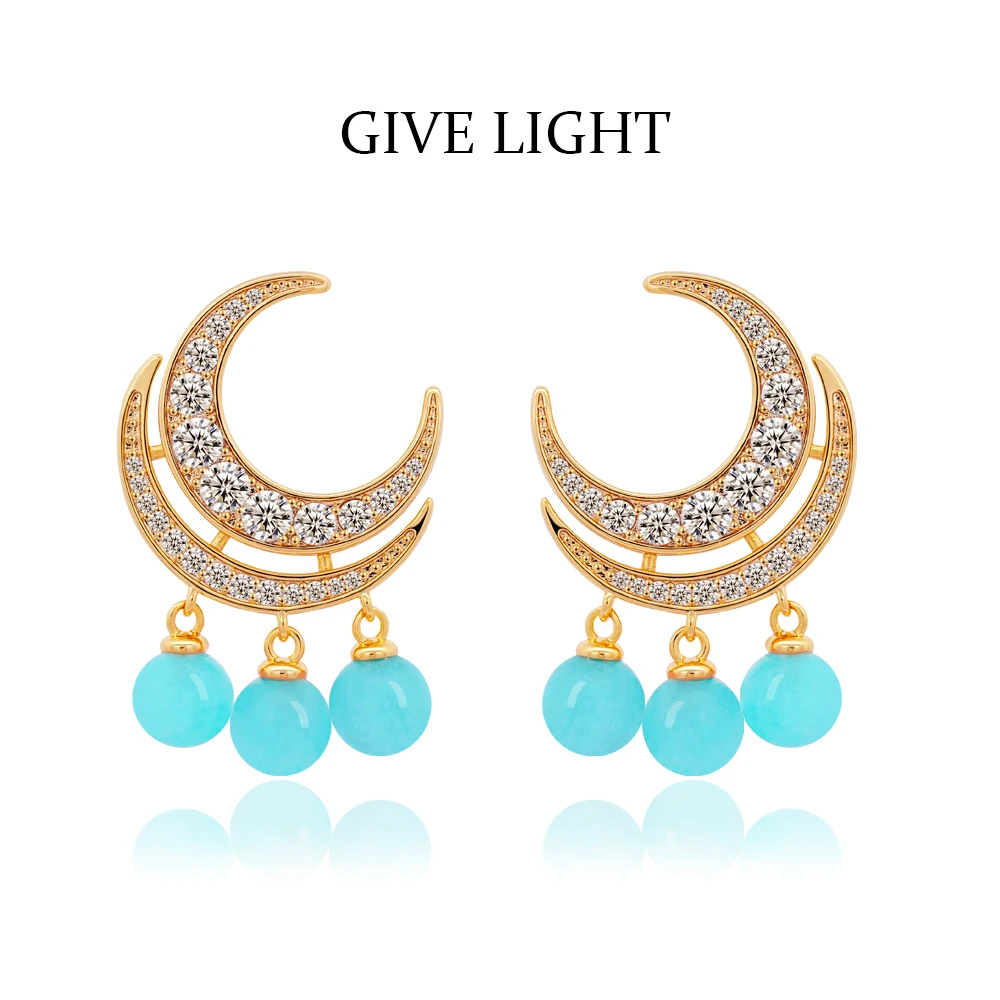

925 silver inlaid K gold moon earrings natural zircon retro bohemian style personalized earrings