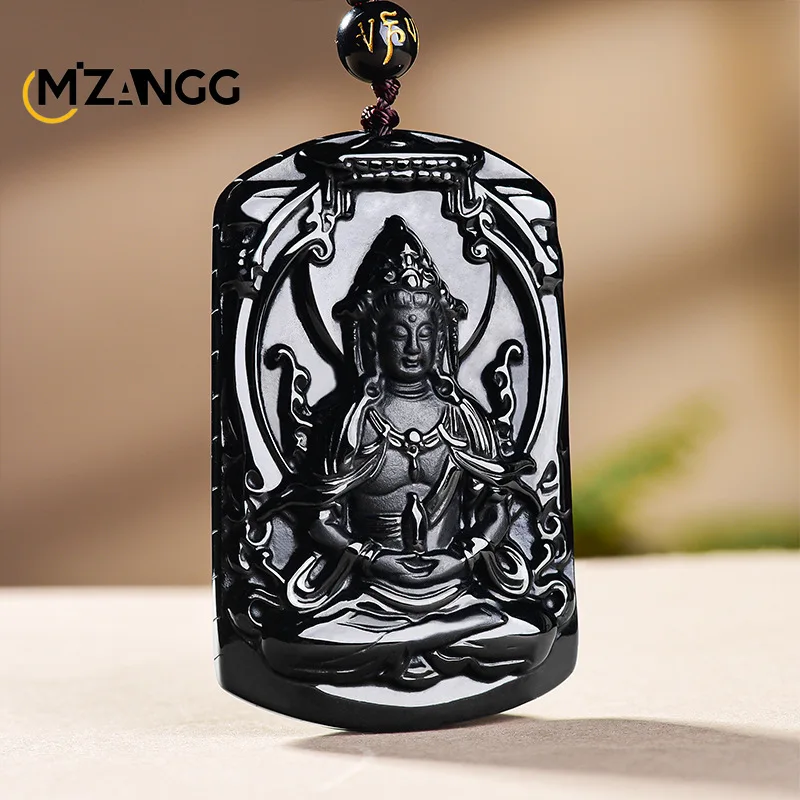 Natural Black Jade Jadeite “Pure Vase Guanyin” Jade Pendant with Three-Dimensional Carving—Lucky Amulet for Men and Women