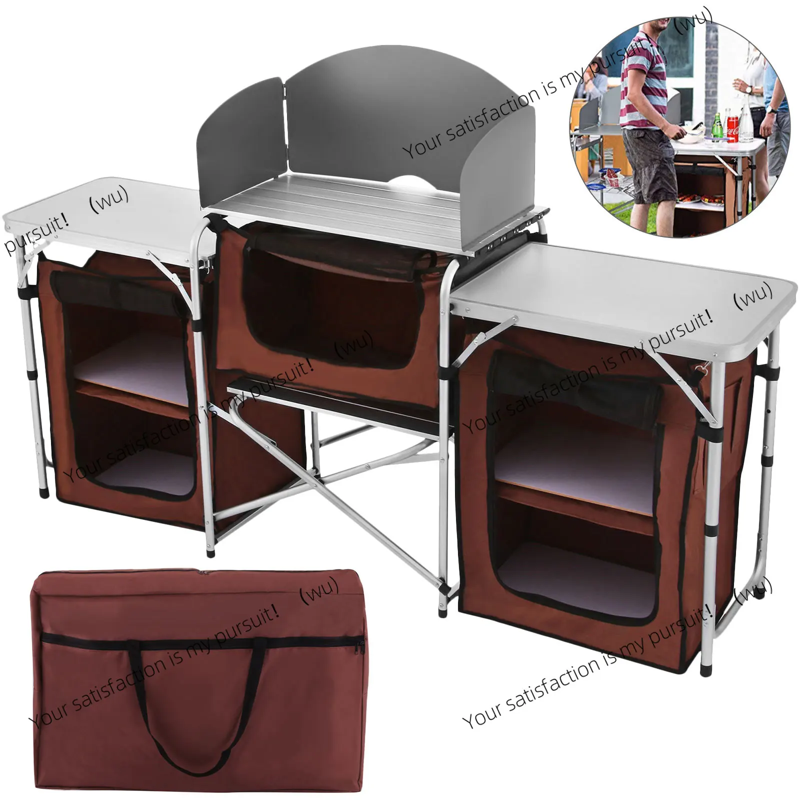 

Camping Outdoor Kitchen Table Cabinet Foldable Cooking Storage Rack X-Shaped Aluminum Alloy Bracket for BBQ Picnic