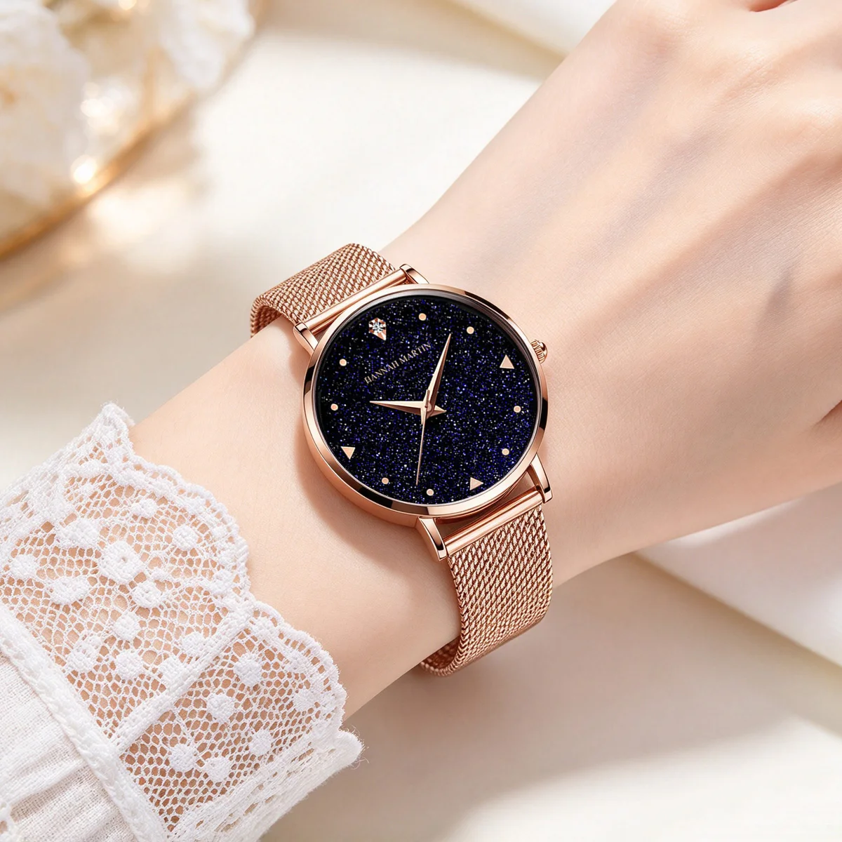 HANNAH MARTIN Luxury Watch 36mm Case Waterproof Women Fashion Frosted Dial Japan Movement Gorgeous Rhinestone Women Dress Watch
