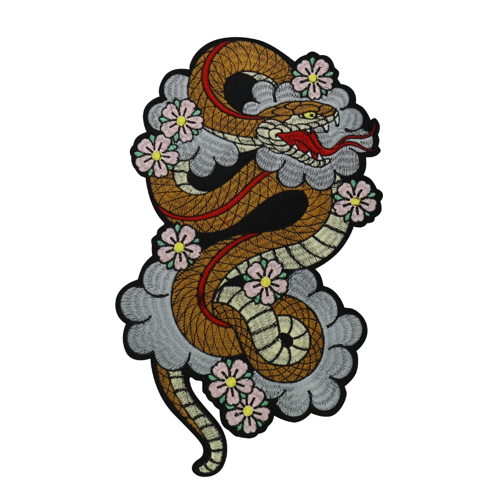 Large Embroidery Wolf Patch Roaring Striped White Tiger Lion Applique Iron On Badge Apparel Snake Flower Animal Accessories