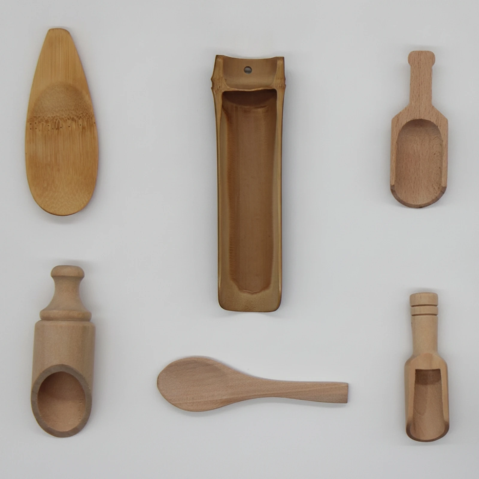 6 Pieces Wooden Sensory Spoon with Shaped Handle Tactile Sensory Learning Spoon Tool Play Tools Natural Wood Toy Set Child-Sized