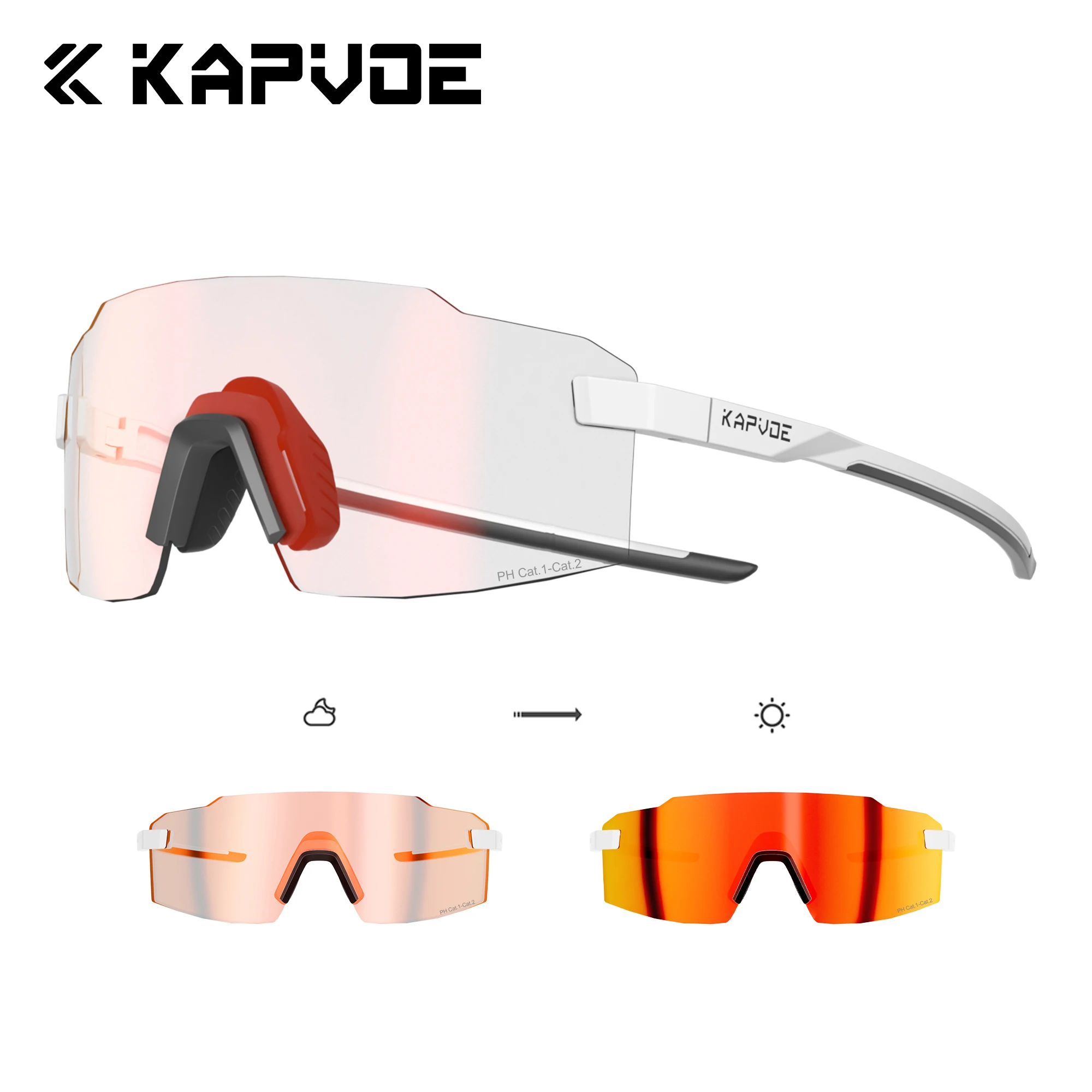 Kapvoe Photochromic Men's Cycling Sunglasses Runnning Hiking Eyewear LightWeight Sports Glasses Wide Vision Adjustable UV400