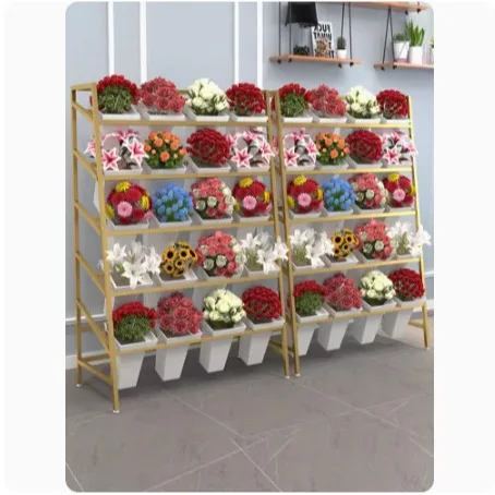 Wake flower bucket flower shop displays multi-layer trapezoidal wrought iron shelves