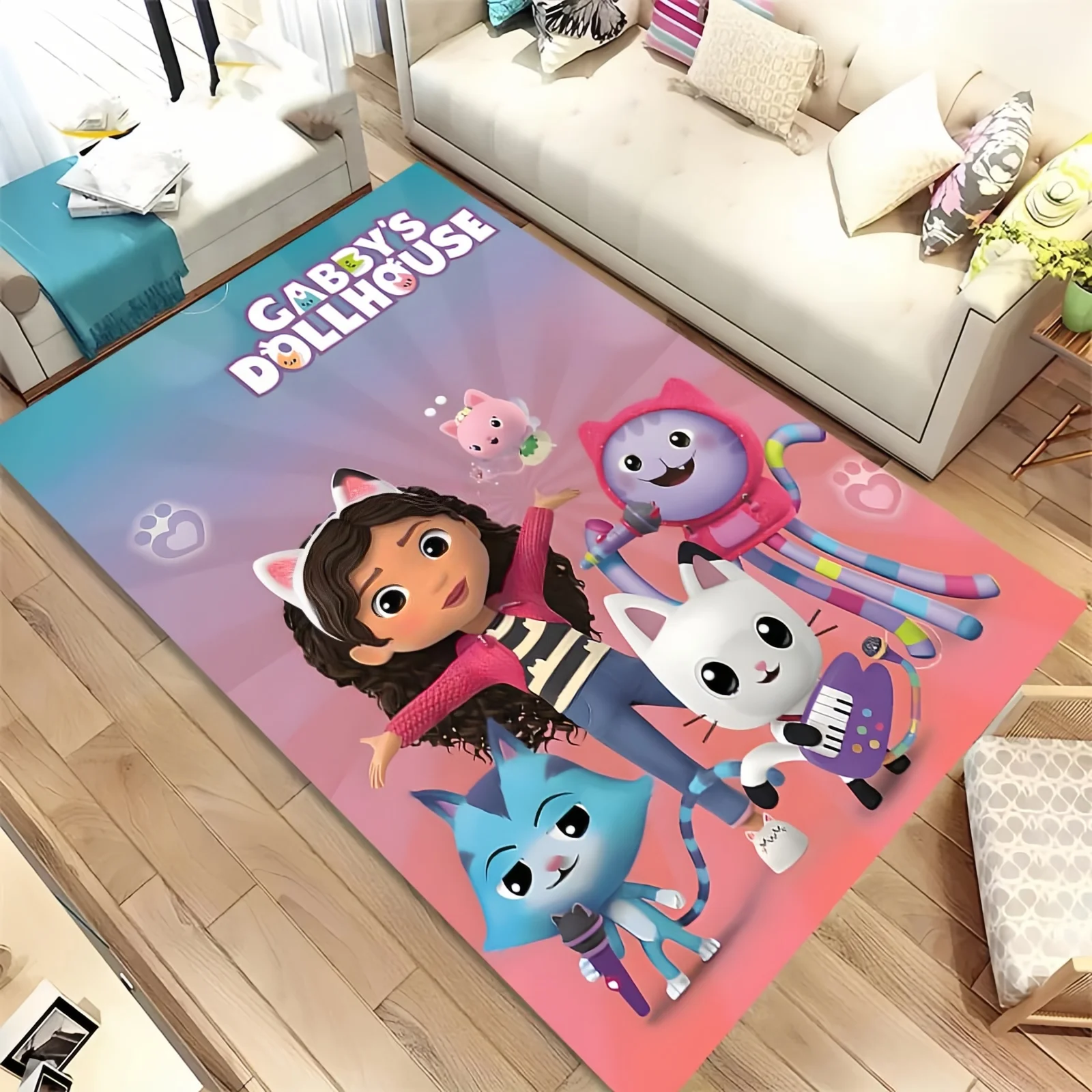 Cartoon Cute Gabbys Dollhouse Girl Rug Carpet for Living Room Bedroom Home Decor,Non-slip Decoration for Sofa Doormat Gifts Kid