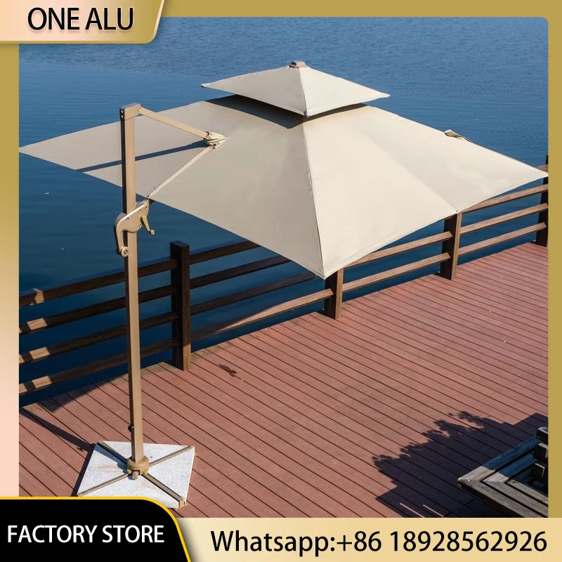 Commercial 3x3m Folding Square Patio Umbrella, Double Tier Outdoor Parasol with Crank & Cross Base, UV50+ Waterproof