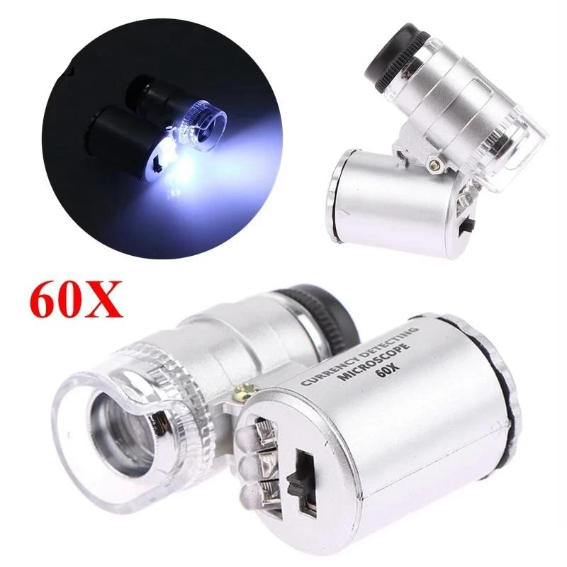 60X Illuminated Microscope For Home Office Portable Handheld Jeweler Magnifier With LED Light Mini Pocket Magnifying Glass