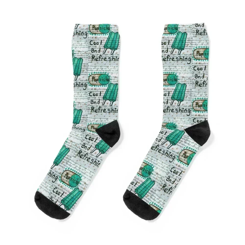 Vintage Popsicle Collage - Cyan Socks Stockings FASHION Socks Male Women's