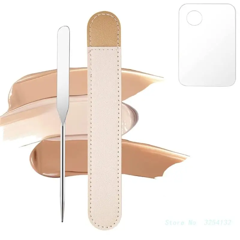 Makeup Spatula Practical Stainless Steel Spatula with Case for Mixing Foundation Eye Shadow Blending Makeup Acessories