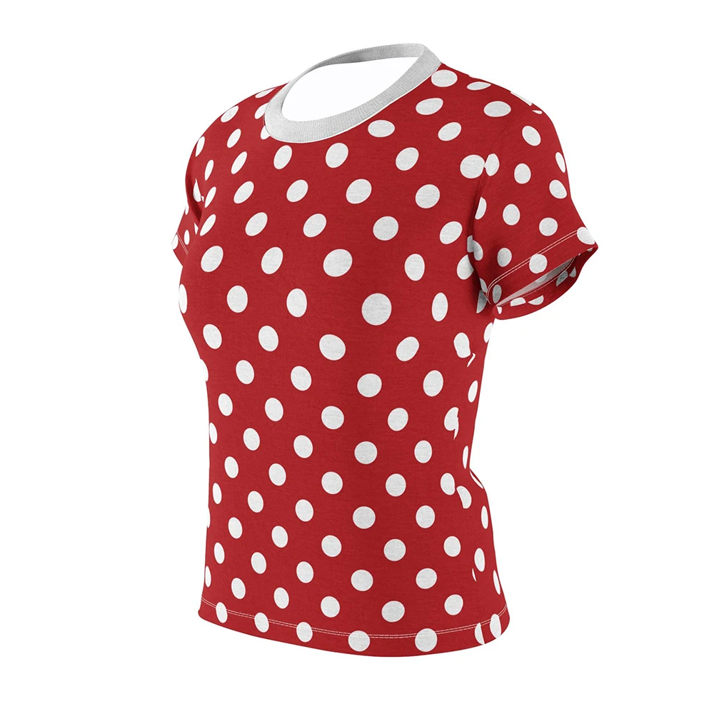 2026 New Red Polka Dot Women's T-shirt Retro Style Vintage Print Casual Fit Graphic Tee for Ladies