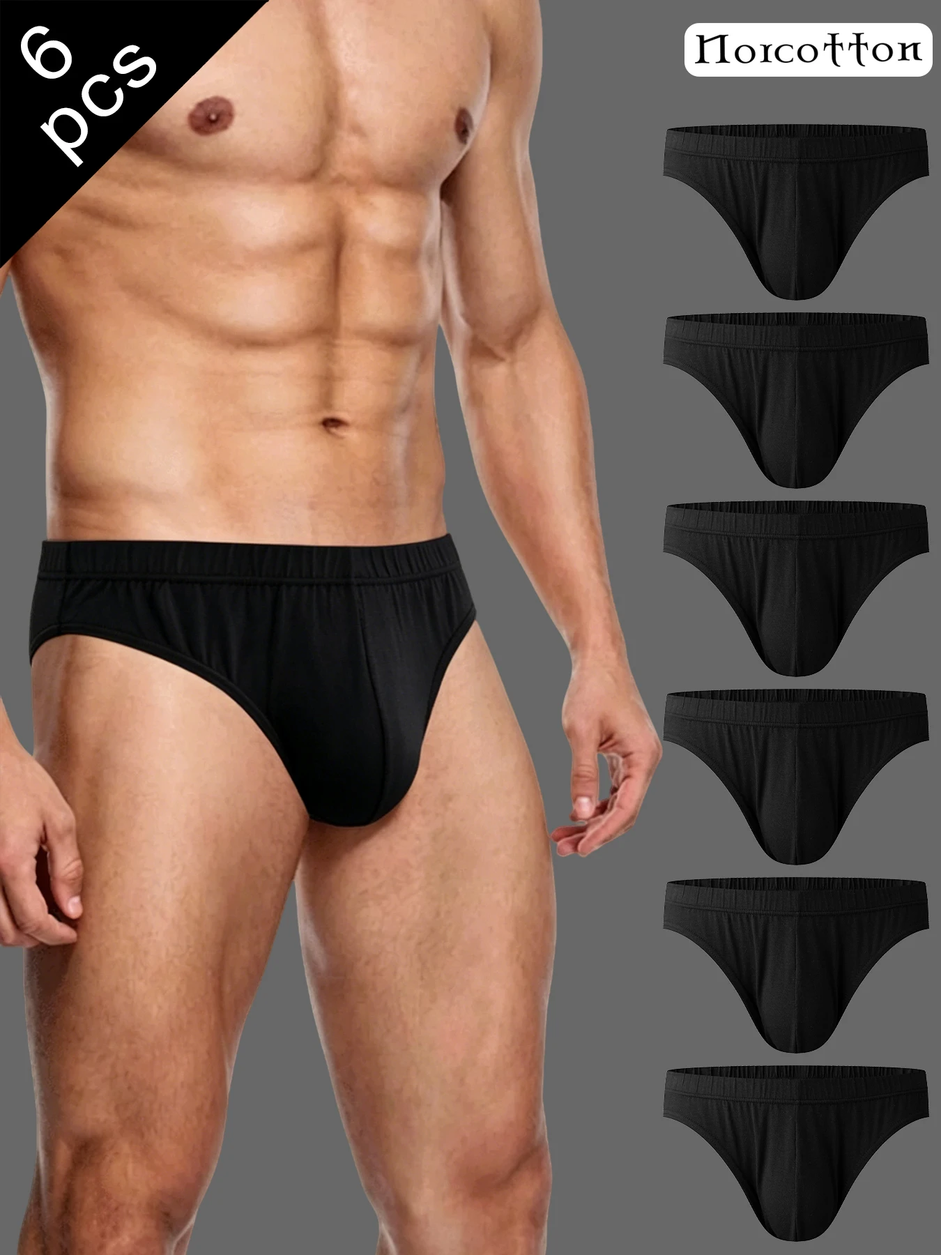Norcotton 6-Pack Men's Black Briefs, Available in Stylish Multi-Color Options, Slim Fit and Skin-Friendly for Everyday Home Wear