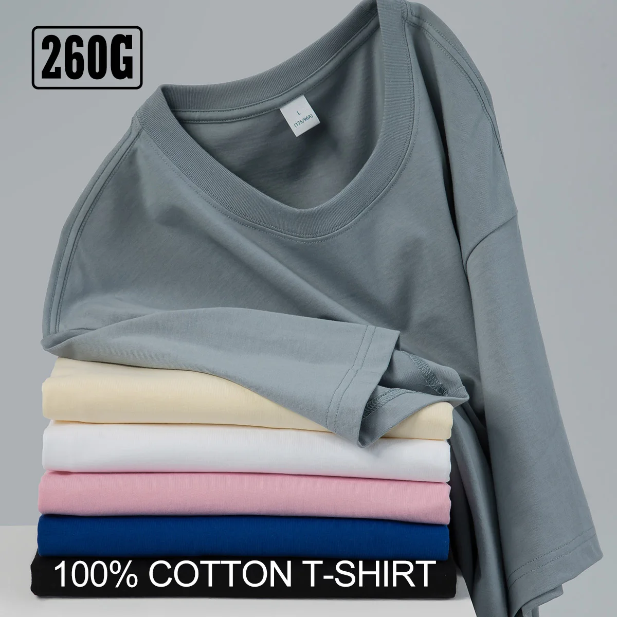 

Summer New Oversized Drop-Shoulder Heavy T-shirt Men 100% Cotton Solid Women Blank High Quality 260g Short Sleeve Tee Basic Tops