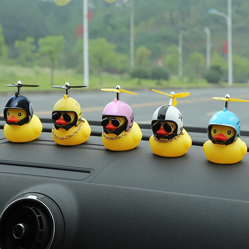 Car Cute Little Yellow Duck With Helmet Propeller Wind-breaking Duck Car Ornaments Motorcycle Bike Bicycle Decoration Duck Toy