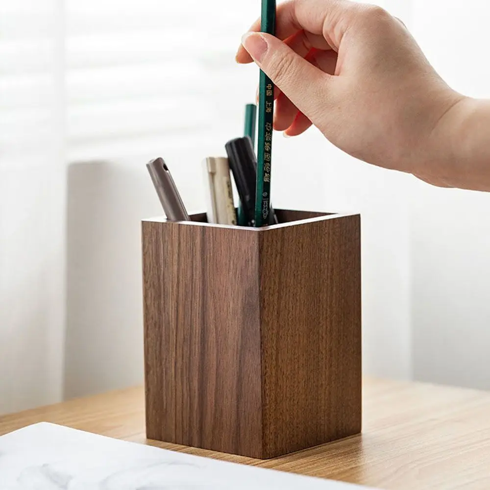 Home Decor Student Stationery Writing Materials Holder Desktop Storage Box Walnut Pen Holder Wood Pen Holder Pencil Case