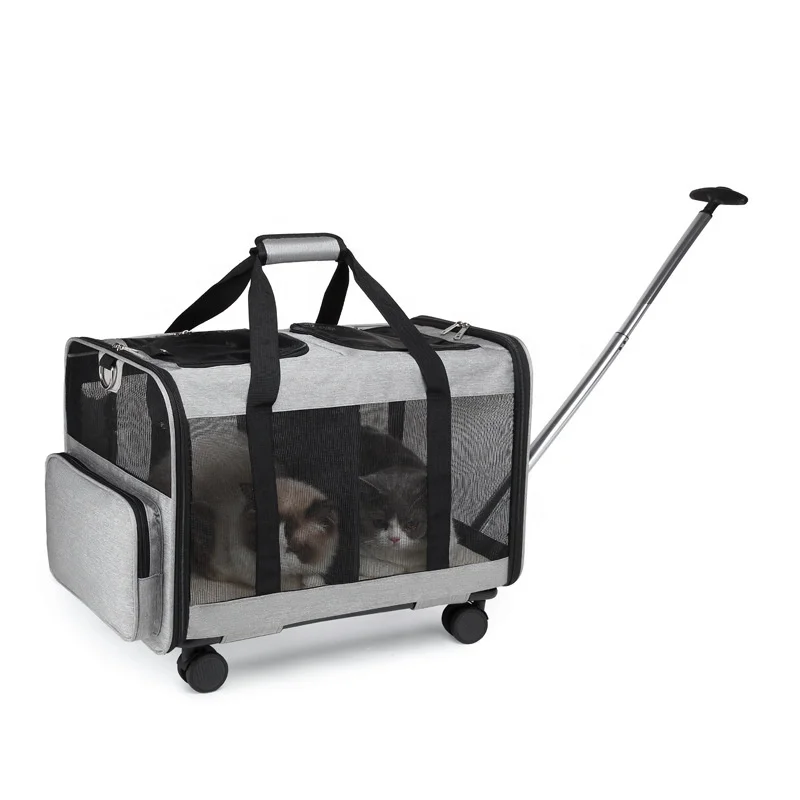 Stand Up Trolley Dog Trolly Carrier Stroller Cat Rolling Luggage Backpack Wheel Zipper Pet Travel Bag With Wheels