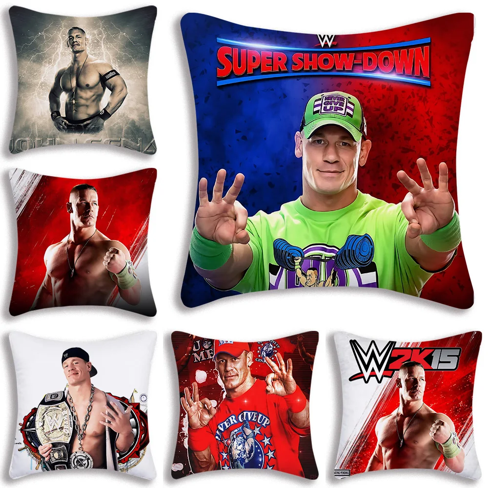 J-John C-Cena Pillow Covers Cartoon Sofa Decorative Home Double-sided Printing Short Plush Cute Cushion Cover