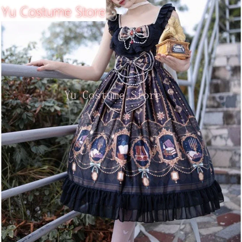 

Victoria Vintage Gothic Lolita JSK Dress Women Sweet Star Bow Elegant Princess Sleeveless Dress Girly Party Black Strap 2025