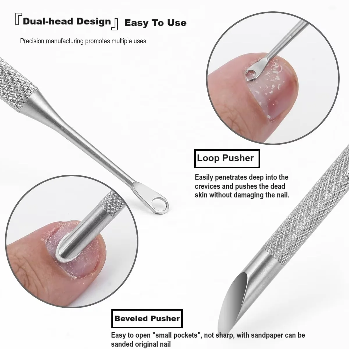 الفولاذ المقاوم للصدأ برأسين مزيل الجلد الميت مسمار انتهازي التقشير الإعداد أداة نظيفة الجلد الميت دائرة شطبة مجرفة قلم مانيكير #4