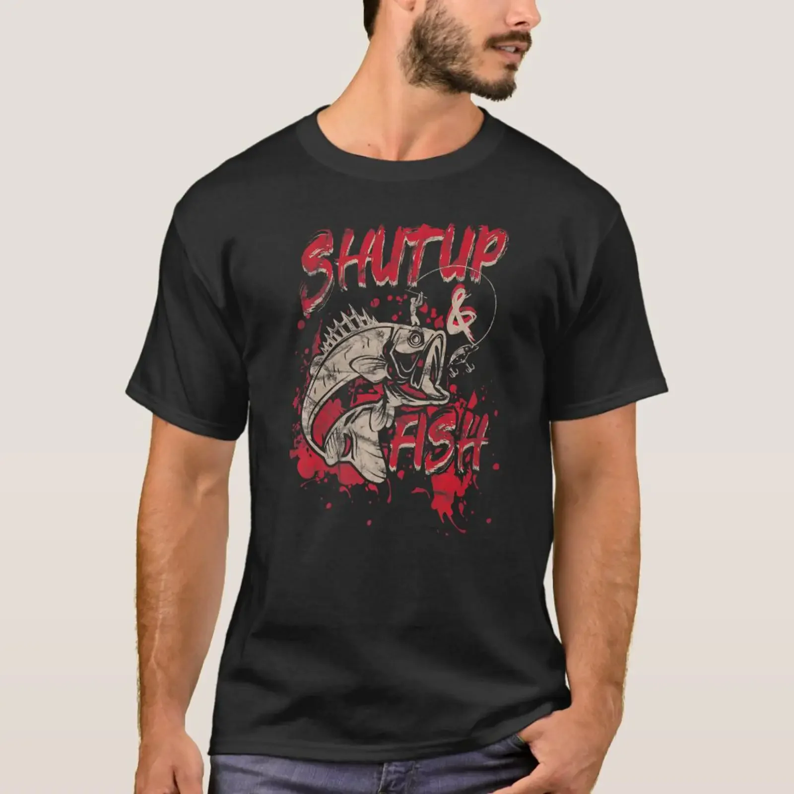 Shut Up Fish Angling Fishing Trout Bass Angler F T Shirt vintage Washed fashion Versatile Stretched designer clothes homme