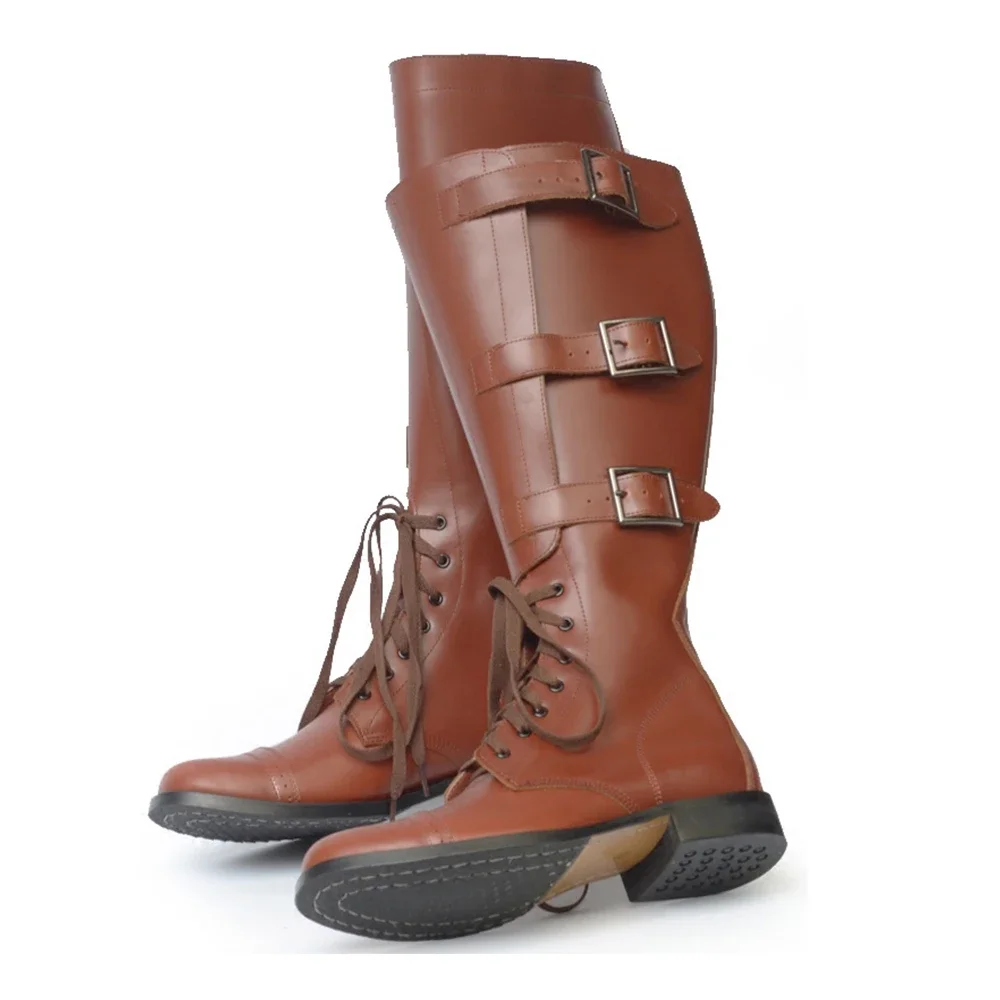 Retro WORLD War II Cavalry Tank Panzer Boots Patton Fury Brown Adjustable Men's Boots