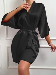 โ Silk Satin V-Neck Robe Belted 3/4 Sleeve Loungewear & Lightweight Bathrobe for All Seasons โ