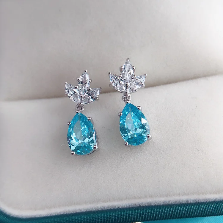 

Boutique PT950 platinum womens earrings sapphire water drop earrings Korean fashion platinum earrings earrings