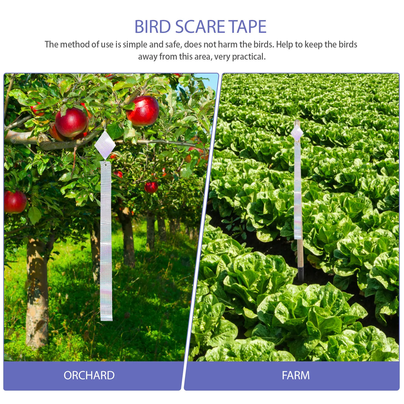 

3Pcs Bird Scaring Tape Double Sided Reflective Deterrent for Garden Orchard Farm Use Useful Bird Repelling Ribbon