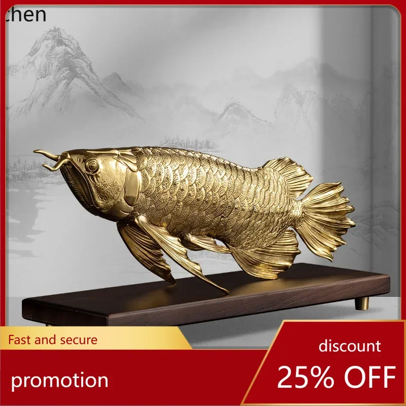 H1 high-grade brass golden arowana living room porch TV cabinet decoration office desktop ornament