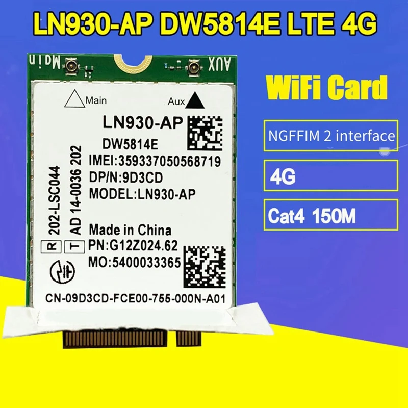 Green Wifi Card For Dell Laptops Latitude 5285 5480 5580 7480 DW5814E For Telit LN930-AP Wifi Card WWAN FDD-LTE NGFF