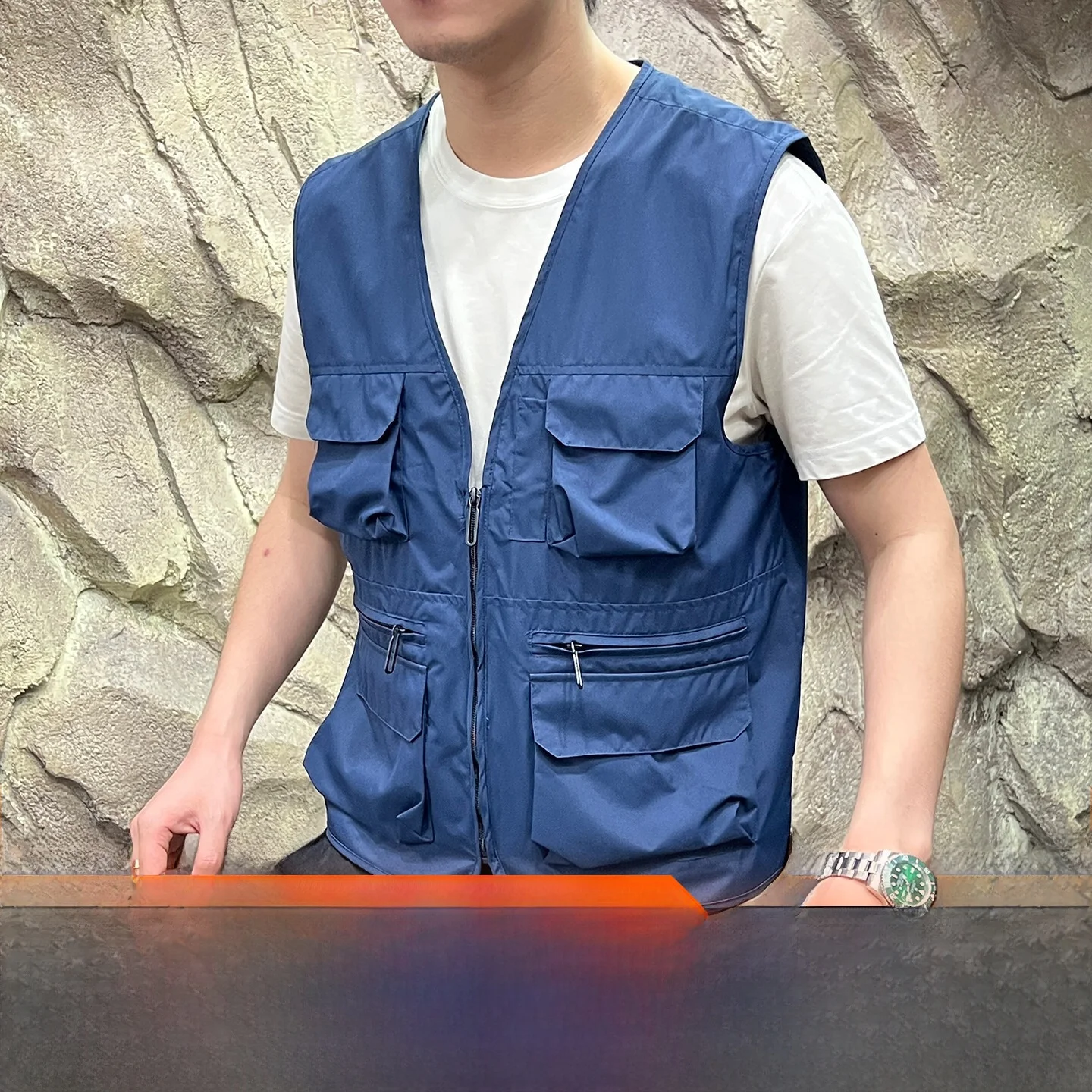 Outdoor Workwear 3D Stereo Men's Vest Standard Fit Polyester Fiber Breathable Waterproof Mesh  V-Neck Thickened Autumn