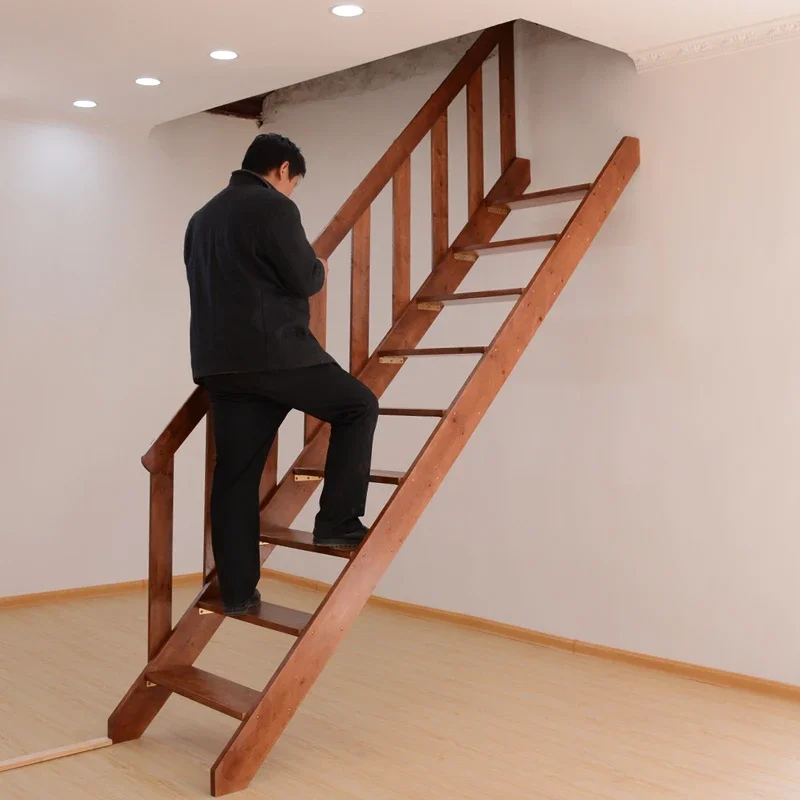 Household solid wood stairs 55 degrees simple loft car warehouse loft multi-step step with handrails can be customized