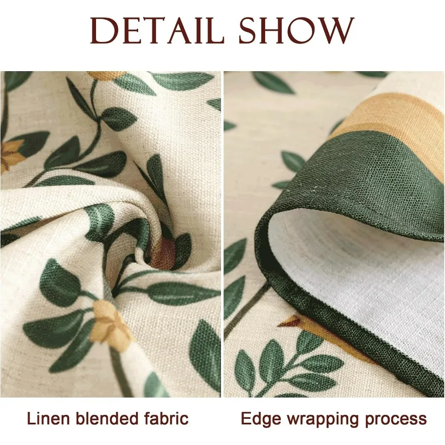مفرش طاولة فرنسي مصمم لطاولة مستطيلة، مفارش مائدة بنمط طيور وأوراق شجر من الكتان الأخضر العتيق، غطاء ديكور للمطبخ #4