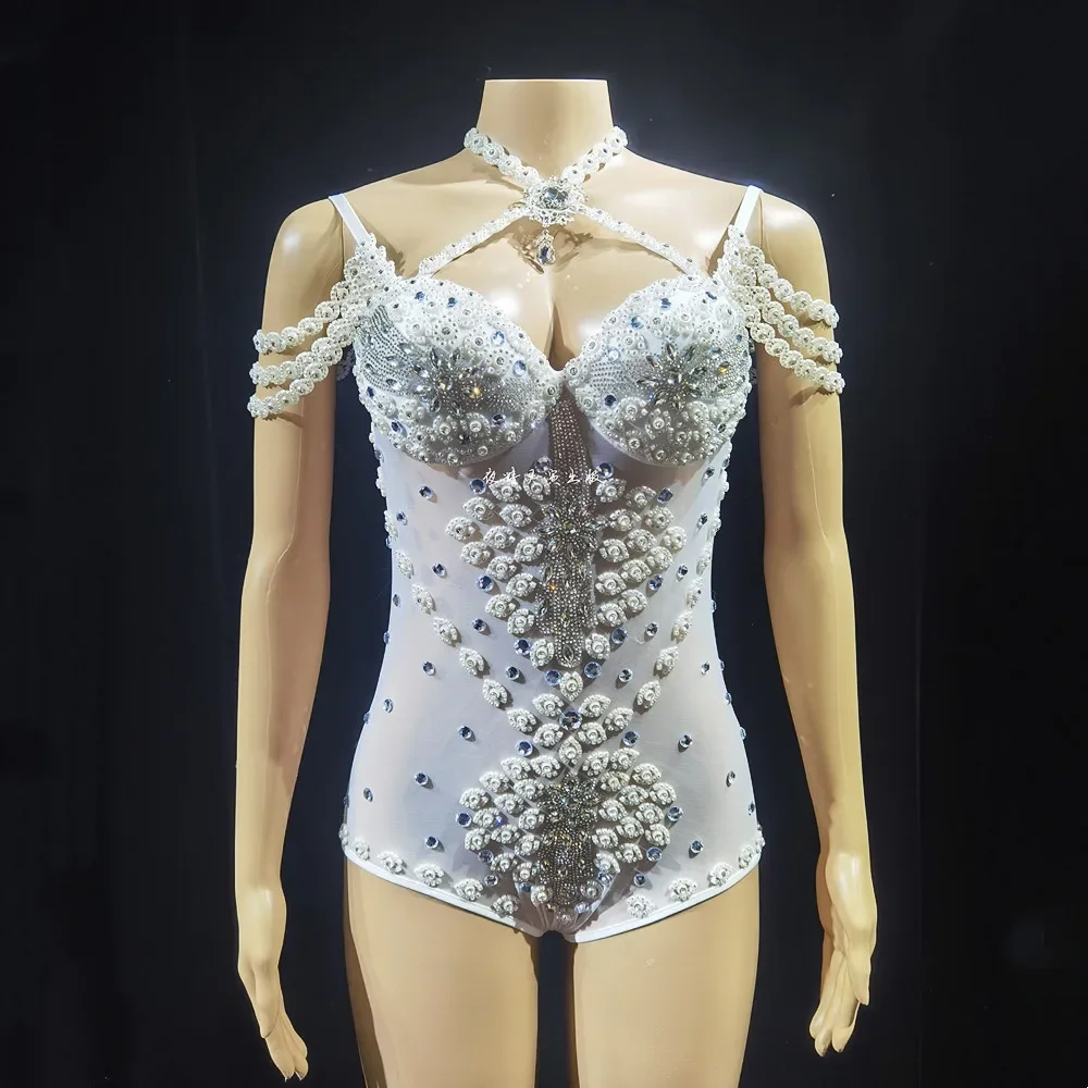 

Sexy Transparent Crystal Rhinestones Bodysuit Nightclub Bar Sparkly Stage Wear Singer Dancer Stage Performance Dance Costume