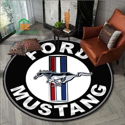 Mustang Ford Pattern Flannel Round Rug for Bedroom Non-slip Carpets for Living Room Kitchen Mats for Floor 5 Sizes
