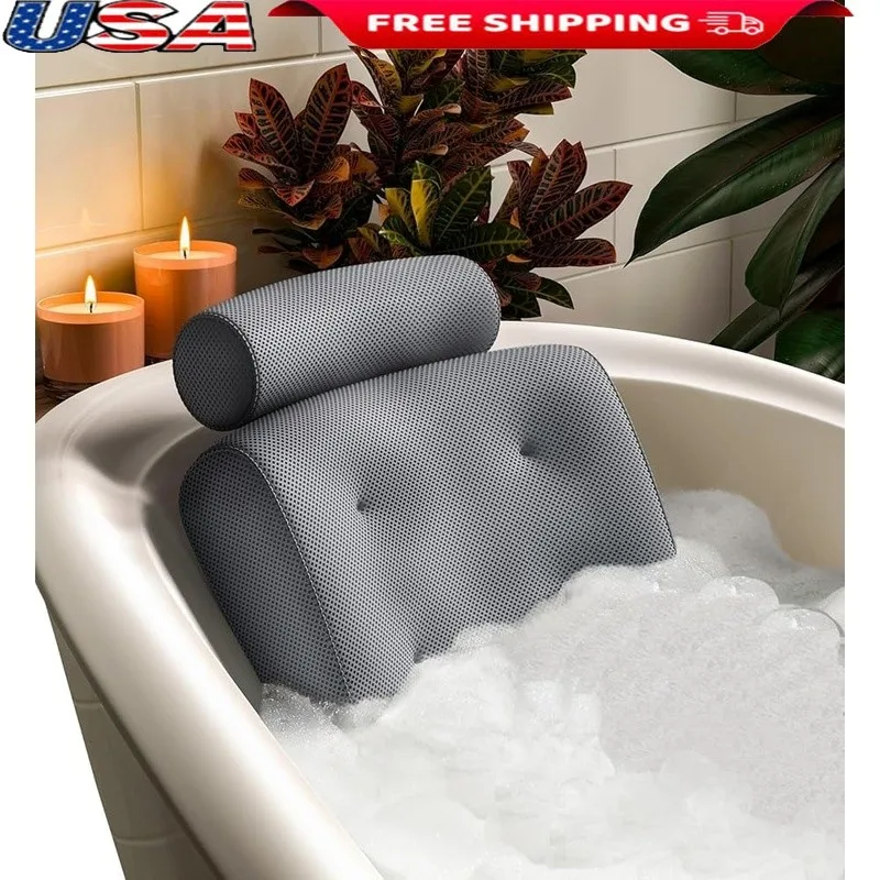 

Spa Bath Pillow Ultimate Comfort Head Neck Support W/ Suction Cups & Side Pocket