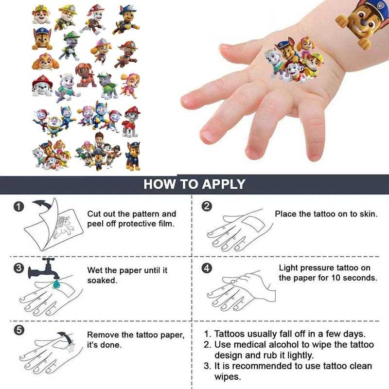 Unique Paw Patrol Tattoo Sticker Puppy Toys Pat Patrouille Chase Anime Stickers Toy for Children Boys Girls Birthday Kids Gift