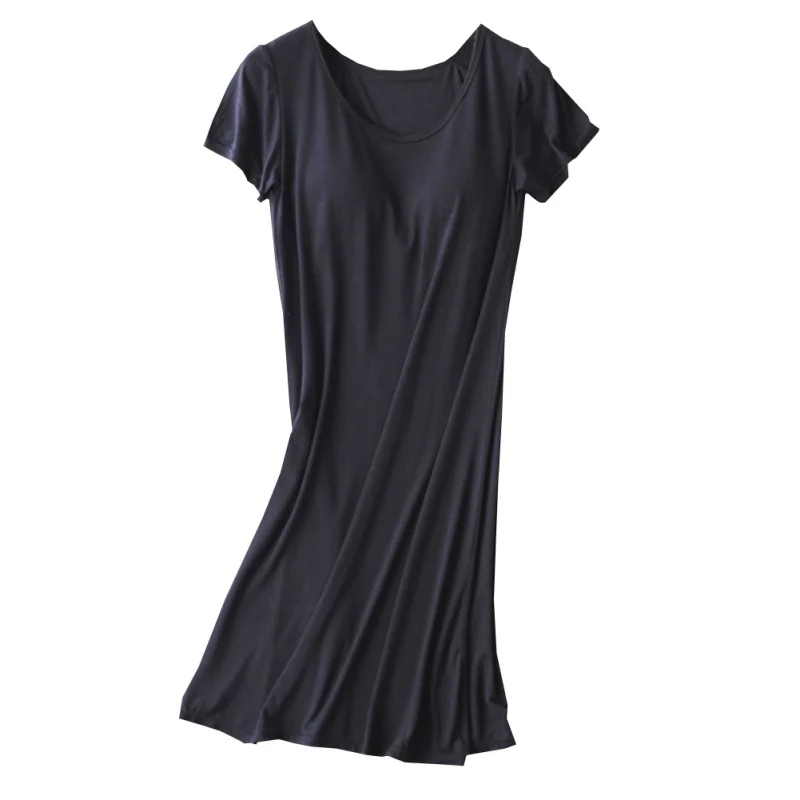 Ladies Nightdress With Chest Pad Without Rims Vest Comfort Short Sleeve Mid-long Pajamas