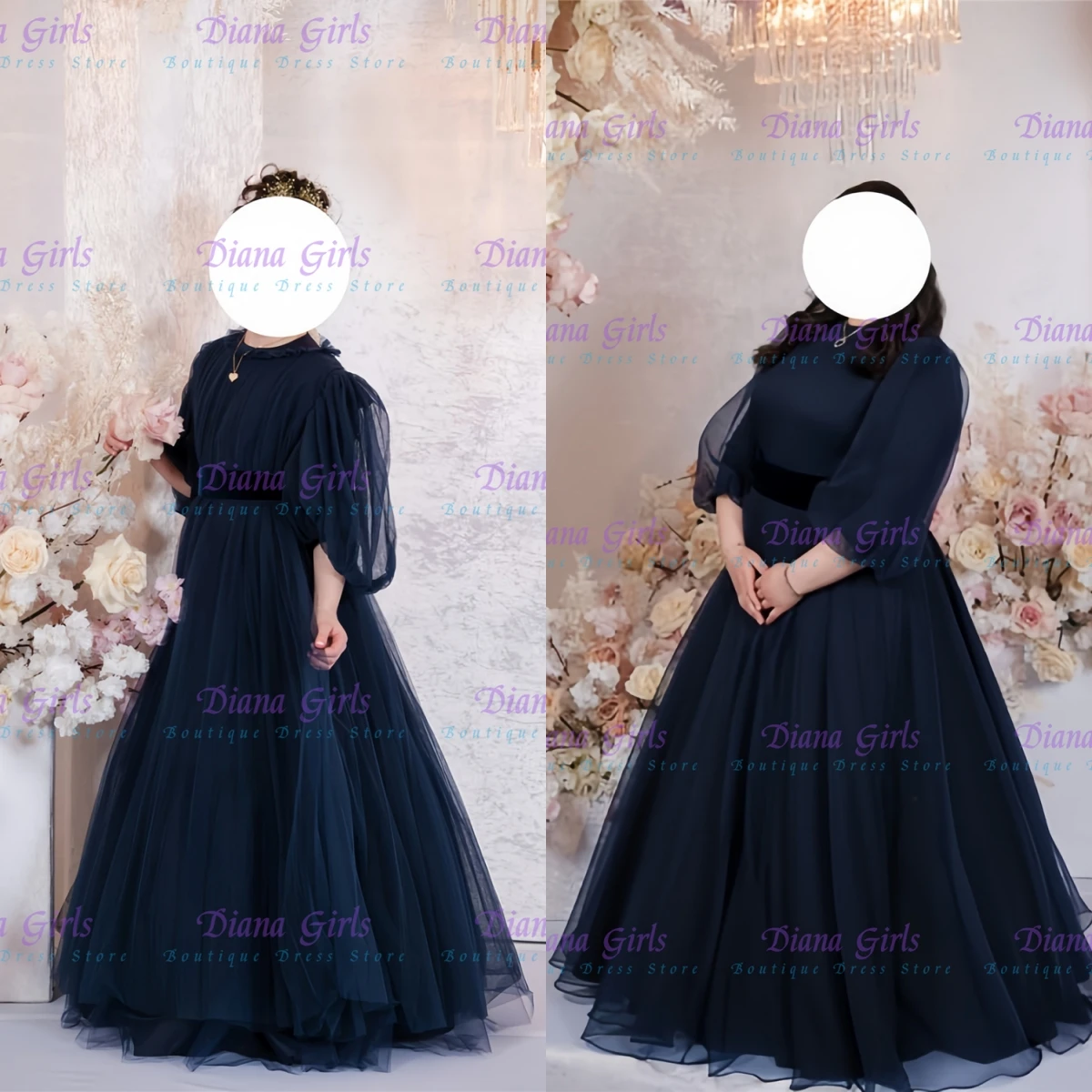 

Элегантное качественное темно-синее тюлевое пышное плиссированное платье с цветочным узором для девочек на свадьбу, вечерние бальные платья для дня рождения